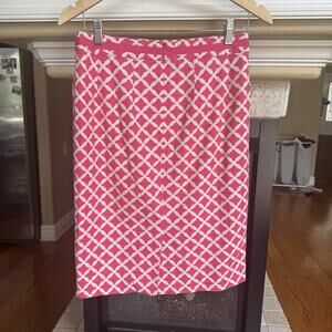 Boden 6 Pink Geometric Diamond Print High Waist Career Pencil Skirt Midi Cotton
